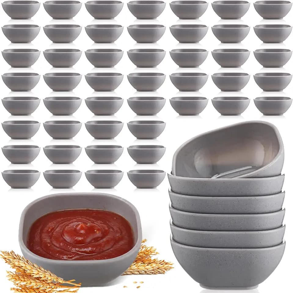 Gejoy 50 Pcs Dipping Sauce Bowls 4.5 oz Wheat Straw Small Dish, Light Grey