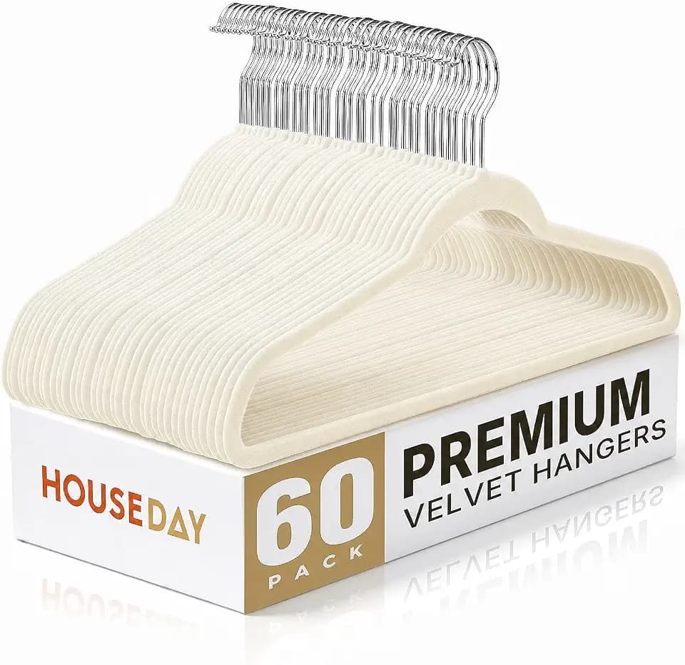HOUSE DAY Ivory Velvet Hangers 60 Pack No Mark, Sturdy Non Slip Hanger