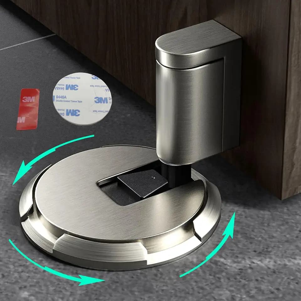 HOOFUS No Magnetic Mechanical Floor Door Stopper,Adjustable Door Holder, for Door Gaps up to 0.75 Inch in Height,Nail Free or Screws (Matte Brushed Nickel, 1 Pack)