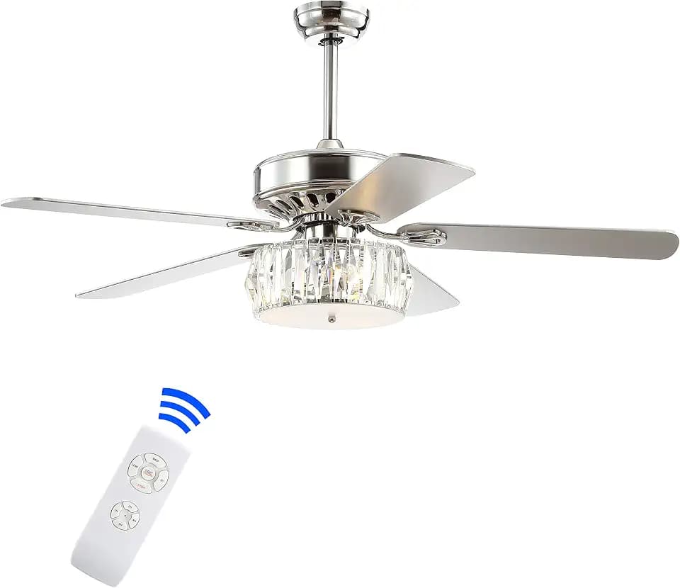 JONATHAN Y Mandy 3-Light Crystal Prism Drum LED Ceiling Fan 52", Chrome
