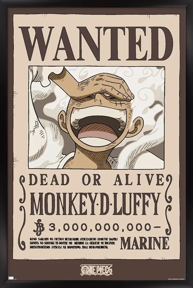 One Piece - Monkey D Luffy Wanted Poster Wall Poster, 34L" x 22.4W", Black Framed Version