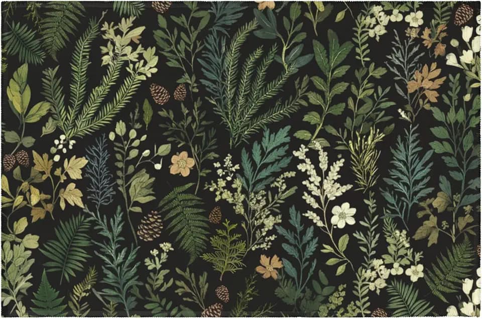 Black Sage Green Botanical Outdoor Rug 2x3 Vintage Floral Plant Fern Leaf Door Mats Non-Slip Low Pile Front Doormat Washable Small Entryway Area Rugs for Bedroom Living Room Bathroom Kitchen Decor