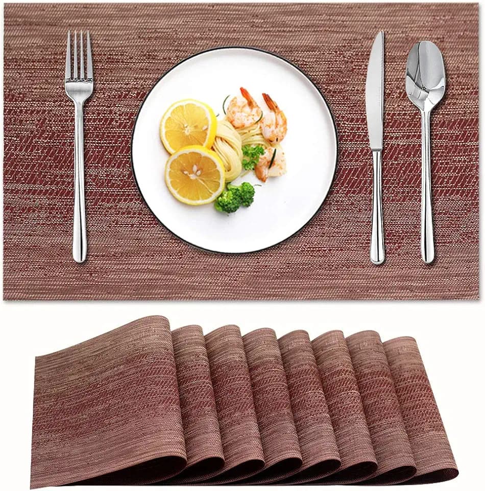 Red Table Mats Set of 8 Washable placemats for Dining Table,Heat Stain High Temperature Resistant Non-Skid Insulation PVC Place mats for Kitchen(8,Red)