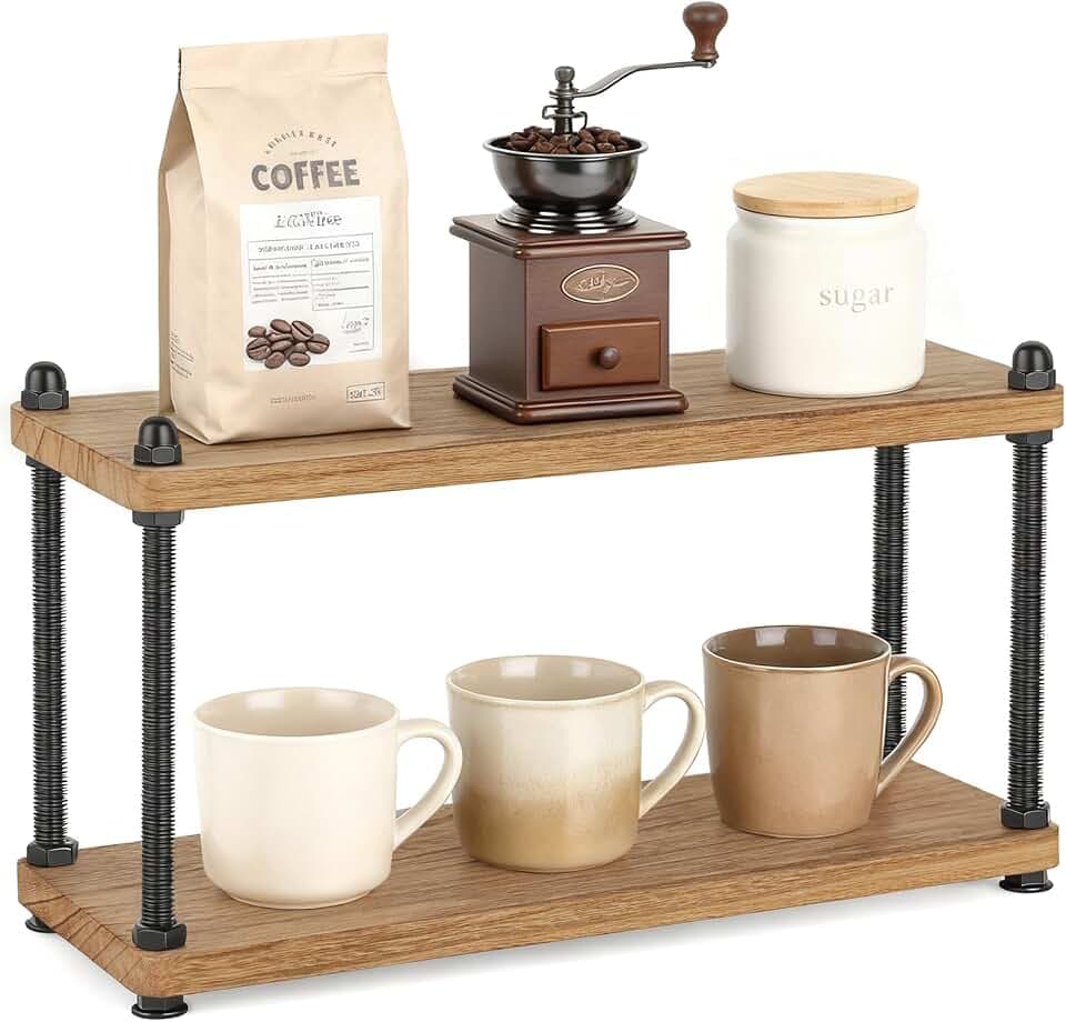 Mkono Coffee Station Organizer, 2 Tier Mug Shelf Coffee Bar Accessories