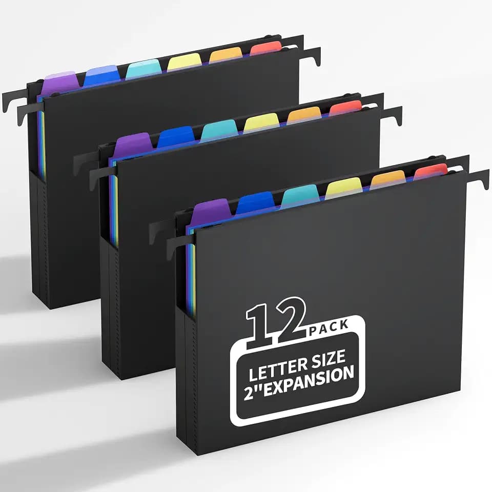 Uquelic Plastic Hanging File Folders Letter Size Heavy Duty, 12 Pack