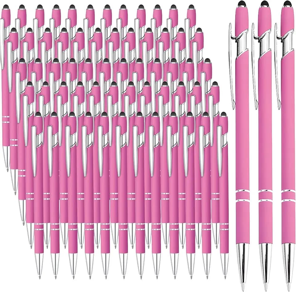 100 Pcs Ballpoint Pen with Stylus 2 in 1 Ballpoint Pen for Touch Screens, 2 in 1 Thank You Pen Gift for Colleagues, Coworker, Office (Rose Pink)
