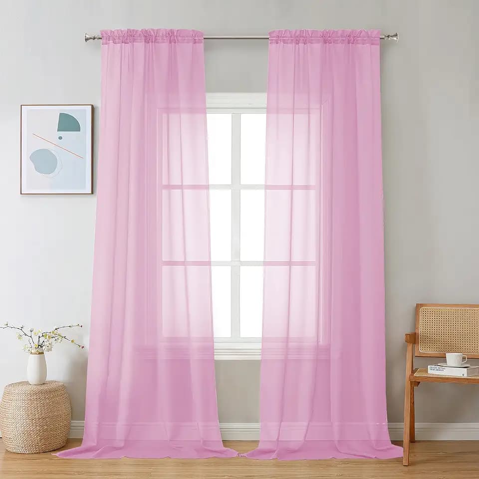 Chyhomenyc Pink Sheer Curtains 120 Inches Long - Light Filtering Voile Extra Long Panel Drapes for Floor to Ceiling Window, Elegant Soft Living Room Curtains, Each 42Wx120L Inch, 10FT, 2 Panels