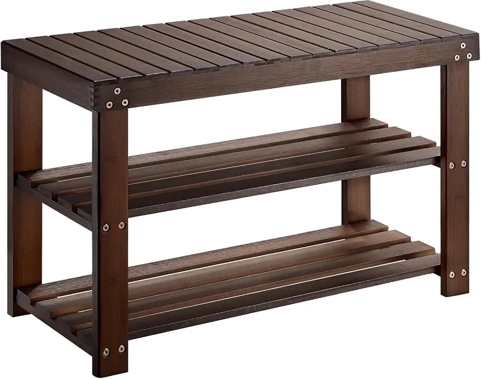 Pipishell 3 Tier Bamboo Shoe Rack Bench for Entryway, Brown