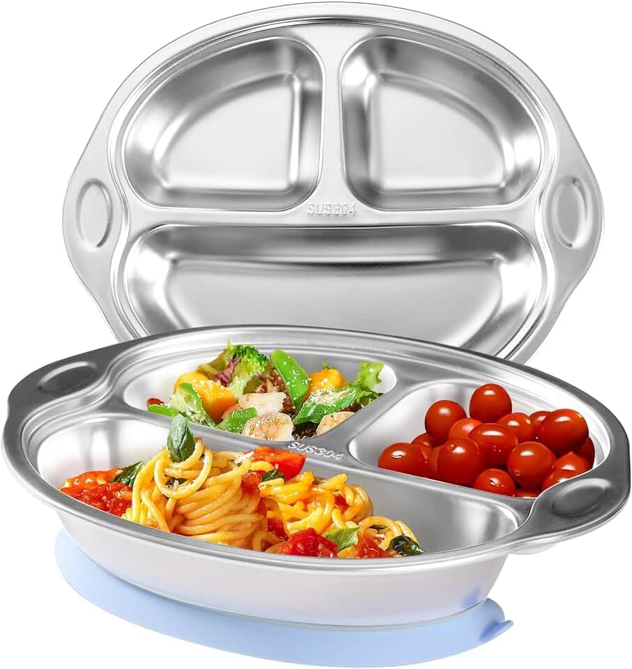 Stainless Steel Baby Suction Plate, Divided Toddler Plate