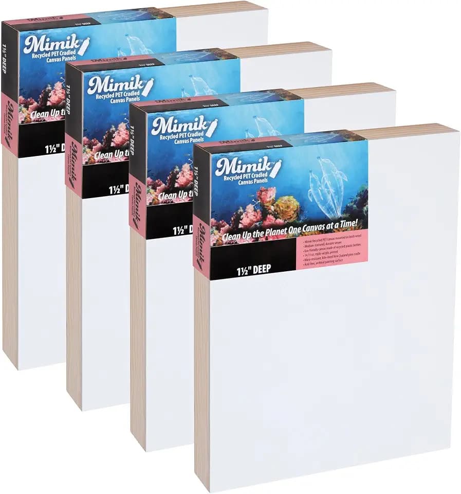 Creative Mark Mimik Recycled PET Cradled Canvas Panel 1-1/2" Depth- 10x20" Pack of 4 - Medium-Textured Painting Board for Eco-Conscious Artists, 14.11 oz Triple-Acrylic-Primed Weight
