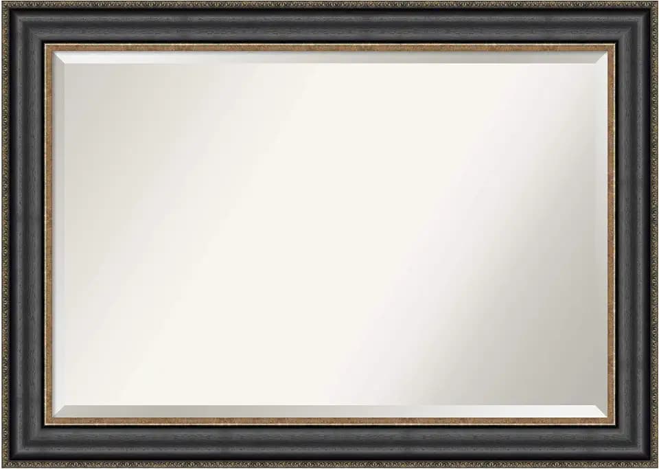 Amanti Art 30x42 Bathroom Vanity Mirror, Thomas Black Bronze Traditional Frame, Rectangular Wall Mirror, Beveled Edge, Hangs Horizontally or Vertically