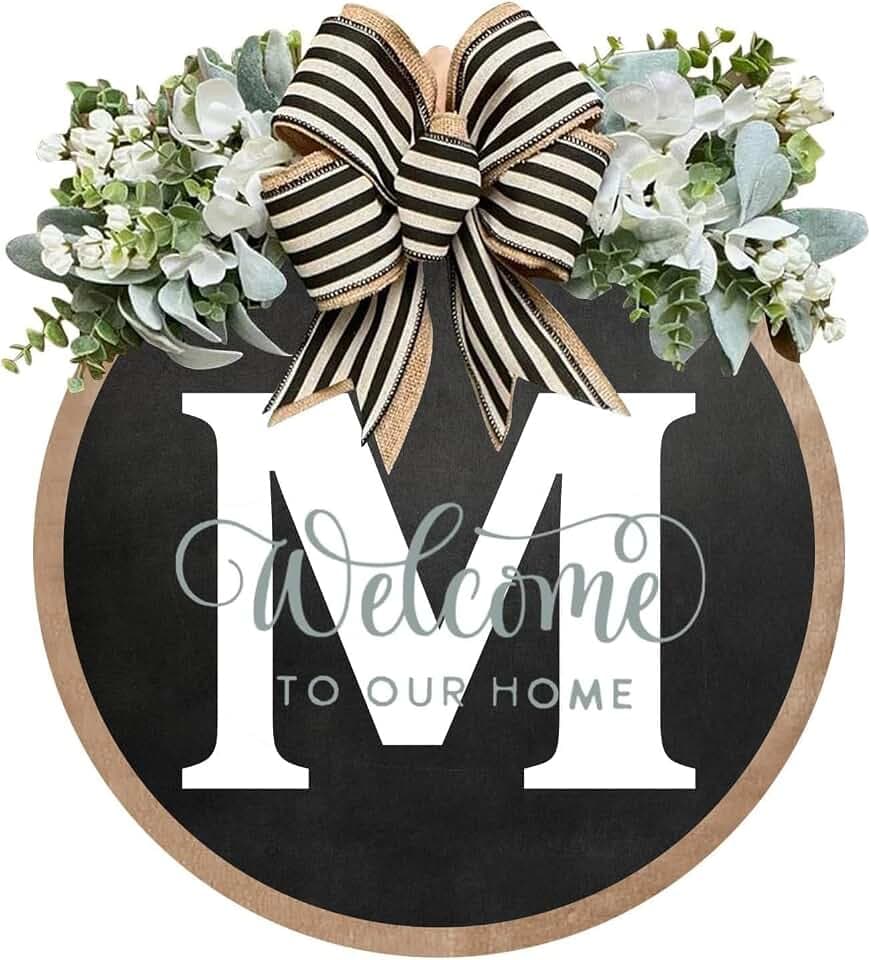 Last Name All Year Round Front Door Garland, Rustic Round Wood Wreaths wall Hanging Outdoor, Farmhouse, Porch, for Spring Summer Fall All Seasons Holiday Halloween Christmas (M)