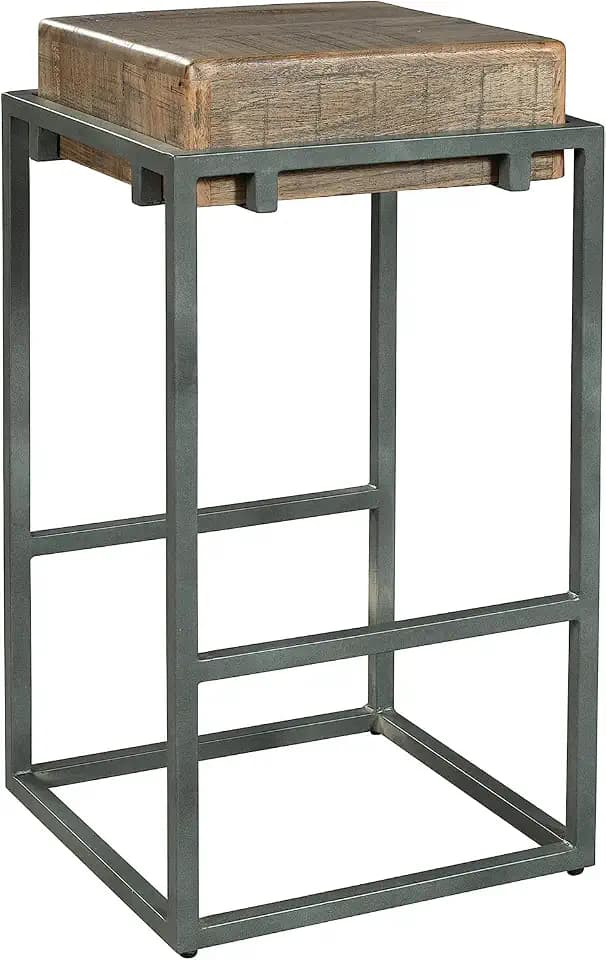 Hekman Pub Stool - Wooden Bar Height Chair with Iron Frame, Backless Kitchen Counter Seat, Solid Acacia Top, Durable Metal Legs with Footrests, Modern Farmhouse Home Furniture, Stylish Bar Seating