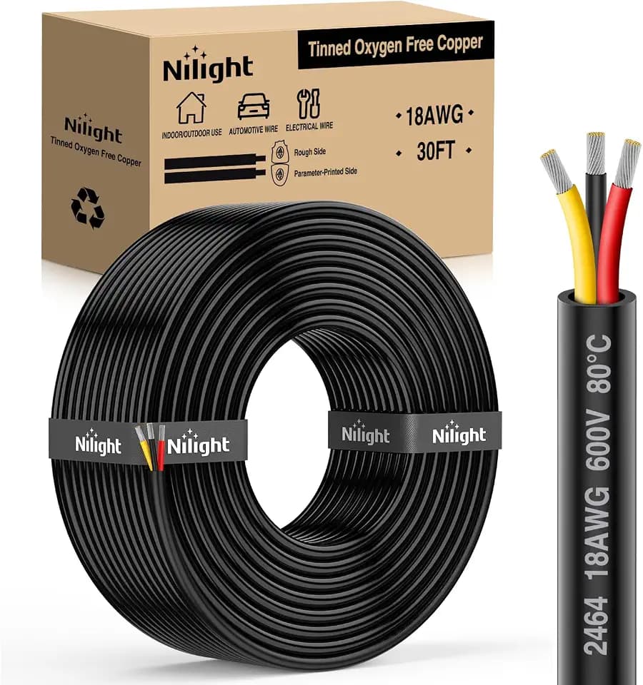 Nilight 30FT 18AWG 3 Conductor Wire Tinned Copper Red Black Yellow