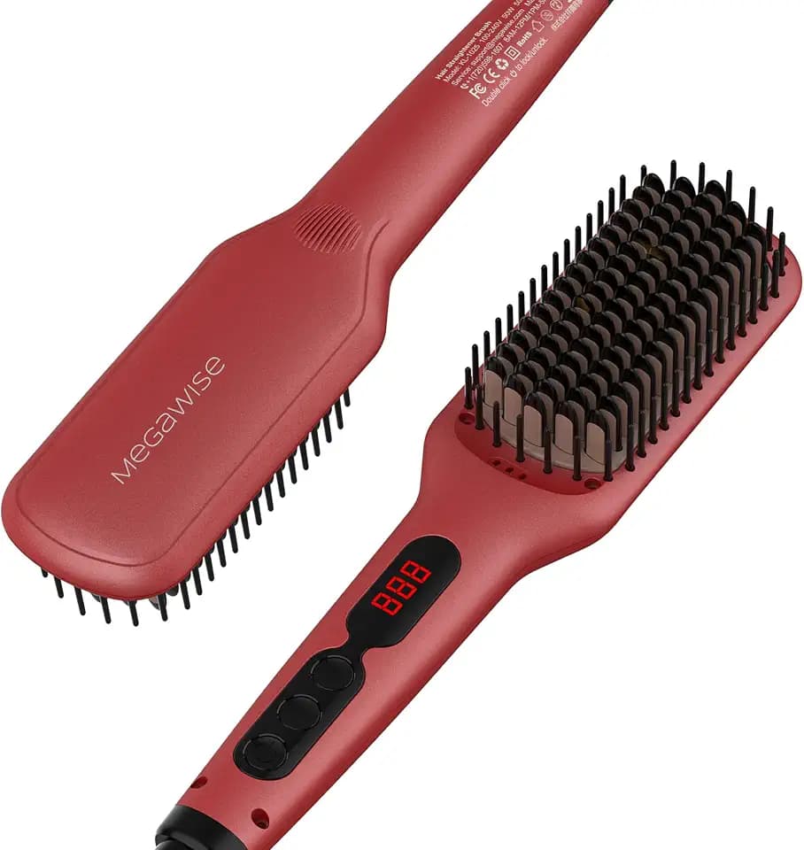 MEGAWISE Ionic Ceramic Hair Straightener Brush with LED Display