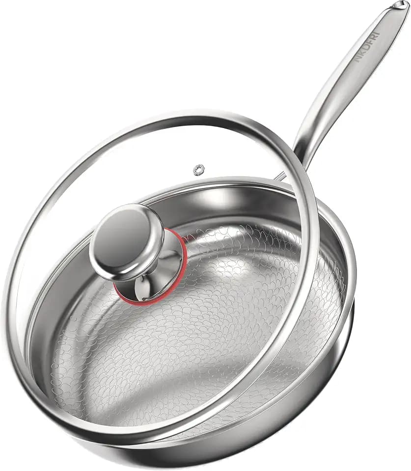 Titanium Pans for Cooking 11 Inch Hammered Pro Frying Pan with Lid,
