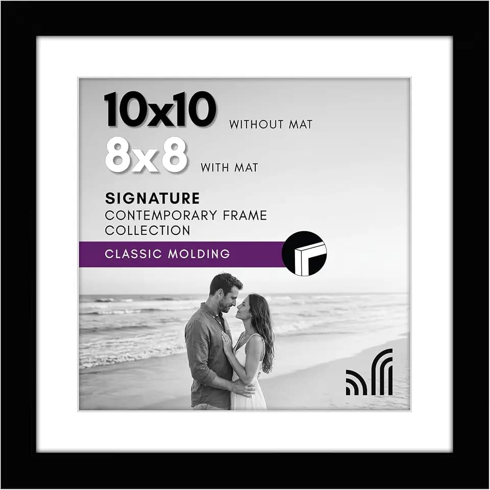 Americanflat 10x10 Picture Frame - Matted to 8x8 - Engineered Wood - Black