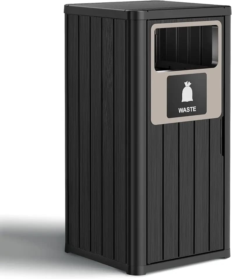Outdoor Trash Can Waterproof Resin Patio Garbage Can for Outdoor Trash Bin for Patio, Garden, Black (22 Gallon)