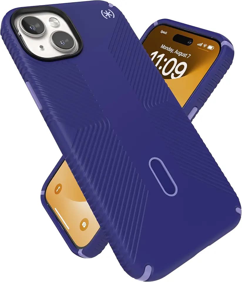 Speck iPhone 15 Plus Case - ClickLock No-Slip Interlock, MagSafe, Drop Protection Grip - for iPhone 15 Plus & iPhone 14 Plus - 6.7 Inch Phone Case - Presidio2 Grip Future Blue/Purple Ink/Sky Purple