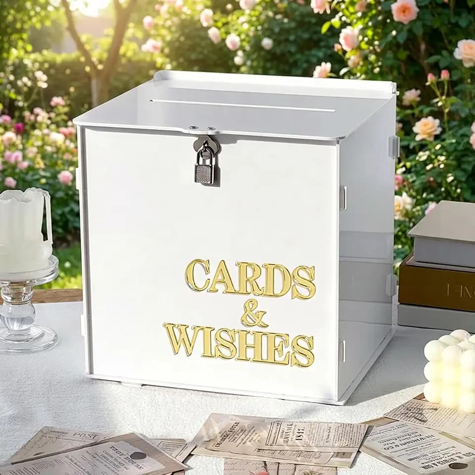 AerWo White Wedding Card Box with Lock, Acrylic Card Box for Wedding Decor