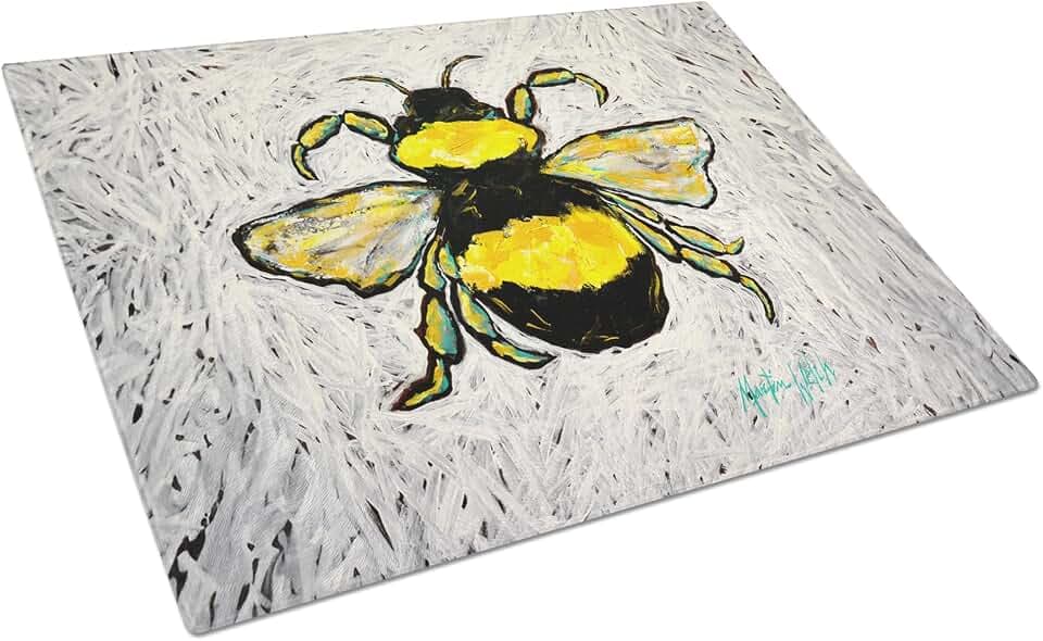 Caroline's Treasures Buzzbee Bumblebee Glass Cutting Board Decorative Tempered Glass Kitchen Cutting and Serving Board Large Size Chopping Board