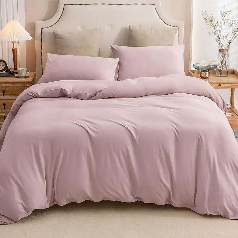 PURE ERA Jersey Knit Duvet Cover Set Solid Light Pink Queen
