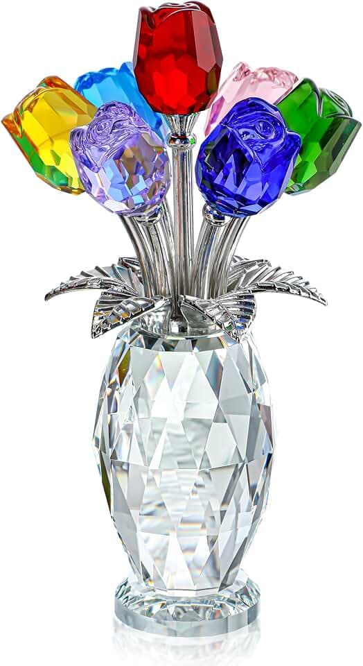 Colorful Crystal Rose Figurine Collectible Wedding Party Decor