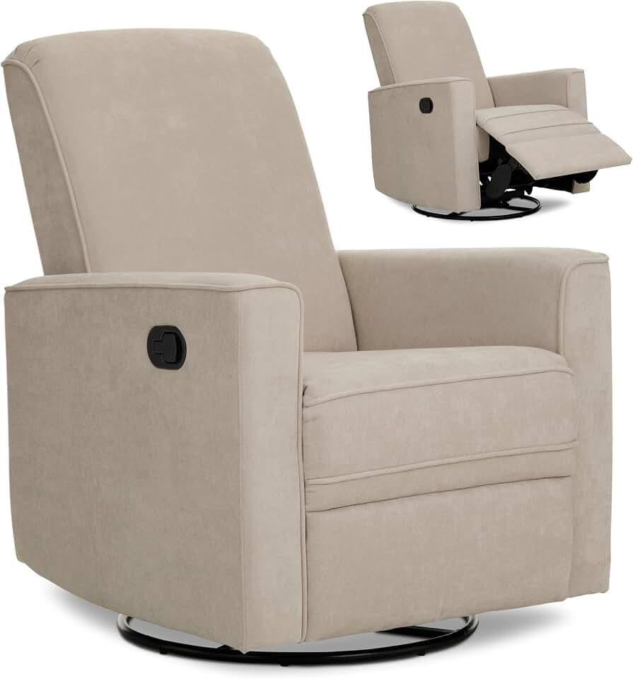 Evolur Raleigh Upholstered Manual Glider Recliner– Rocking & 360° Swivel with Smooth Glide – Greenguard Gold & FSC Certified – Modern Nursery and Living Room Chair in Tan