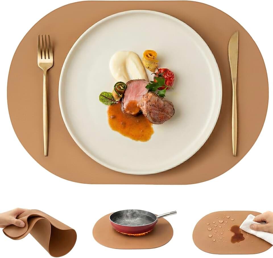 Premium Thick Silicone Placemat,Heat & Oil Resistant, Non-Slip Table Mat for Dining, Kitchen, Baking & Pet Feeding,Easy-Clean, Roll-Up Storage, Gift-Ready, Accurate Color, Multi-Color
