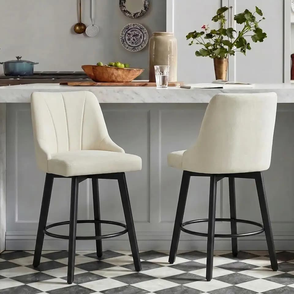 KISLOT Swivel Bar Stools Set of 2, 24" Counter Height with Wood Legs, Ivory