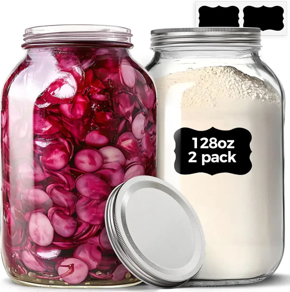 ComSaf 128 oz Wide Mouth Mason Jars 2 Pack, 1 Gallon Glass Jars with Lids