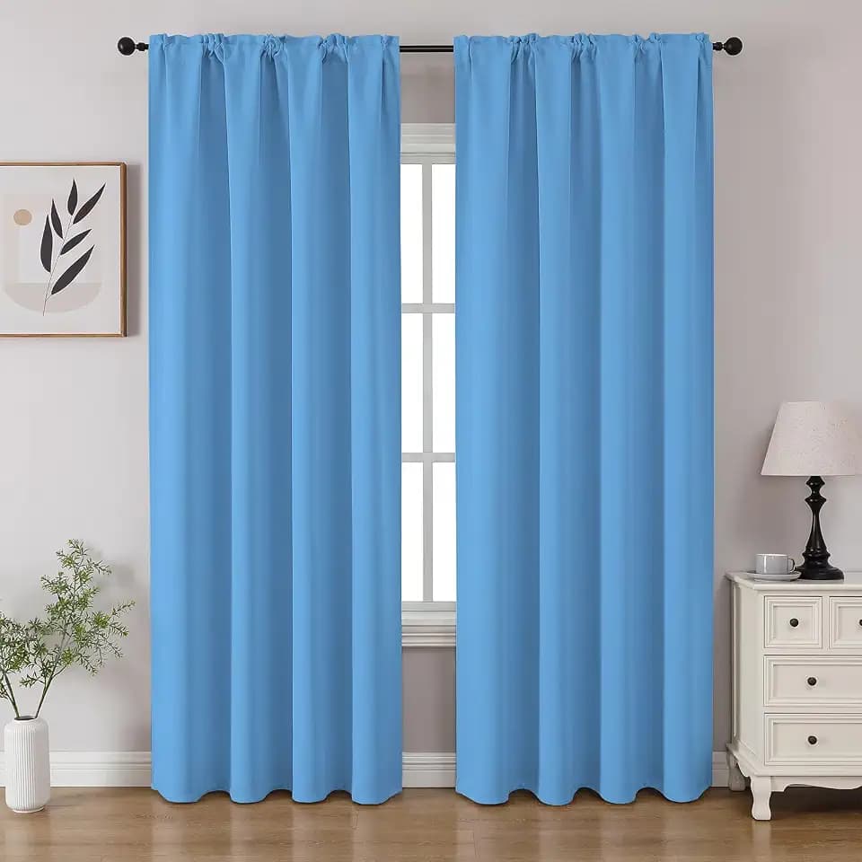 CUCRAF Light Blue Blackout Curtains 96 inch Length 2 Panels Set, Rod Pocket Room Darkening Drapes for Bedroom Living Room, Insulated Thermal Light Blocking Window Curtain (W52 x L96 Inch)
