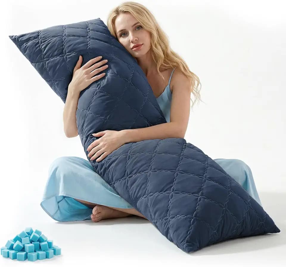 BEDELITE Cooling Body Pillow, Memory Foam Filled, Navy Blue, 20x54 Inches