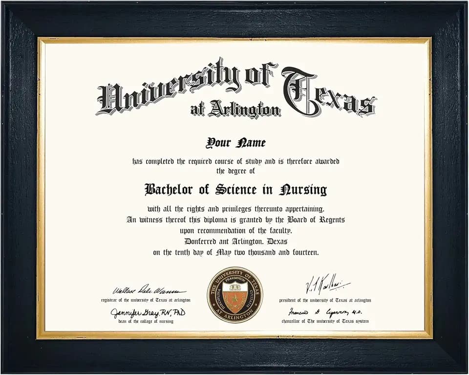 GMFrames 8.5x11 Wood Diploma Frame, Tempered Glass, Rustic Black Finish with Gold Trim