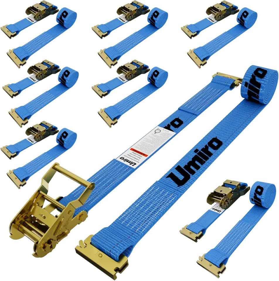 E-Track Ratchet Straps 8 Pack - 2 Inch x 15 Ft - 4400lb Break Strength, 1500lb Working Load Limit - Heavy Duty Truck Trailer Tie Downs for Cargo, Motorcycle, Furniture (Blue)