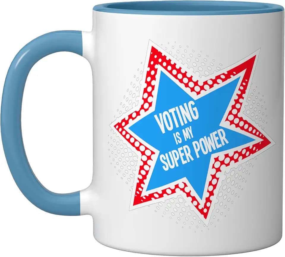Voting is my Super Power | 2026 Election Ceramic Mug, Blue/White, 11oz