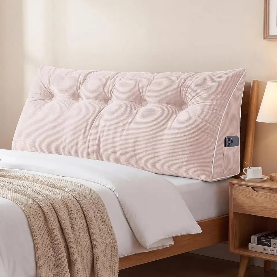 Sasttie Headboard Pillow Queen, Wedge Pillow Headboard, Light Pink