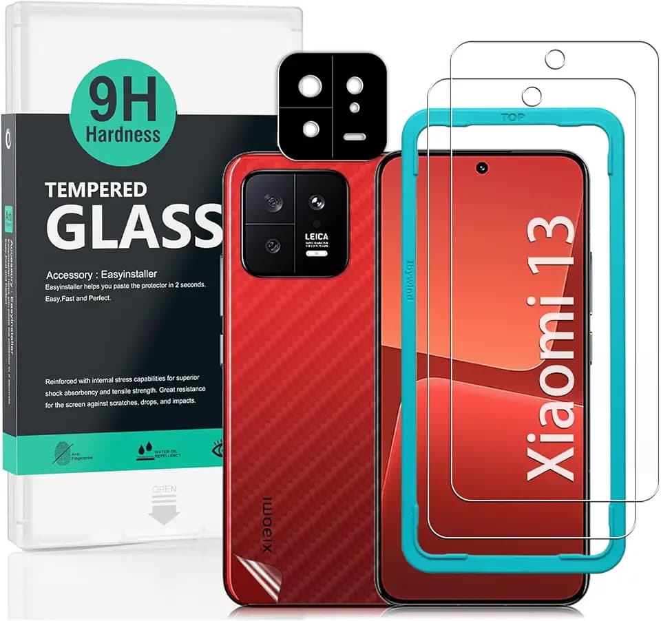 Ibywind Schutzfolie für Xiaomi 13 5G,2 Stück 9H Panzer-Glas,mit Metall-Kameraschutz,einfache Installation,unterstützt Fingerabdrucksensor,anti-kratzer,blasenfreiheit,Bruchsicher,Öl resistent