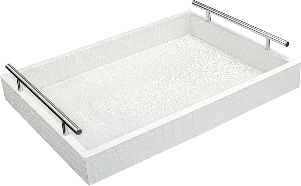 White Faux Leather Serving Tray, 16" x 12" Rectangular