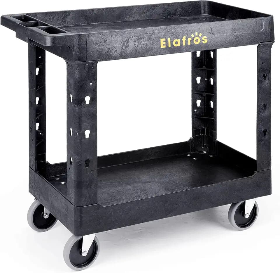 ELAFROS 2-Tier Utility Rolling Cart, 34 x 17 in, 5" Swivel Wheels, 550lb