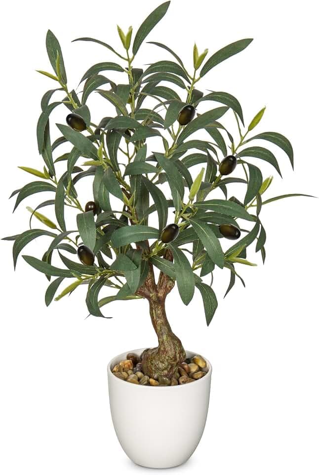 Briful 17.7 Inch Artificial Olive Tree in White Pot for Tabletop Decor
