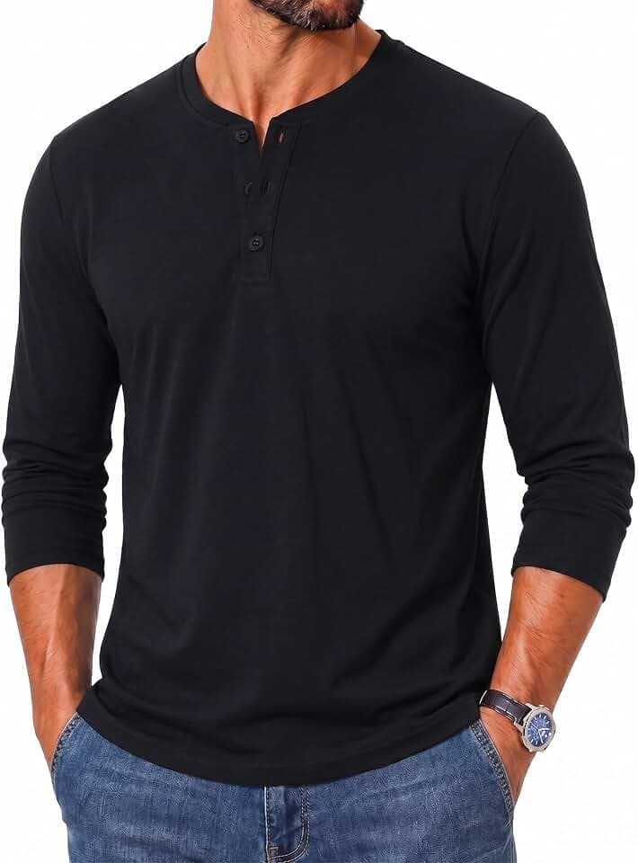 Mens Henley Long Sleeve 3-Button Stretch Tee Pullover