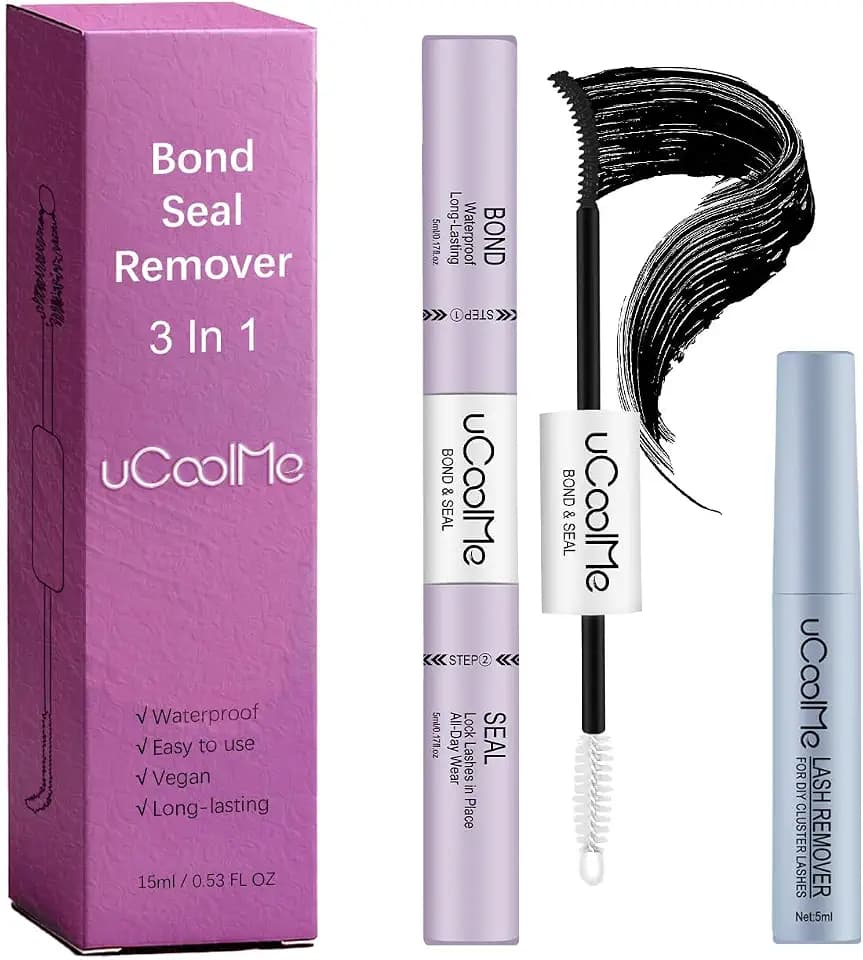 uCoolMe Lash Bond and Seal + Remover 3In1 Waterproof for Lash Clusters 144Hours New Upgrade Leak-Proof Cap Upgraded Airtight Pipe Material Non-IrritatingSuper Easy for Beginners(3in1,Black Bond)
