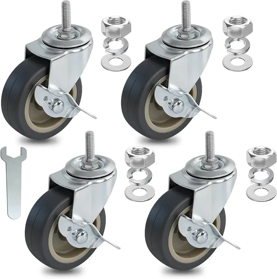 AAGUT 3 Inch TPR Stem Casters, 5/16"-18 x 1 Threaded Stem Castors Set of 4