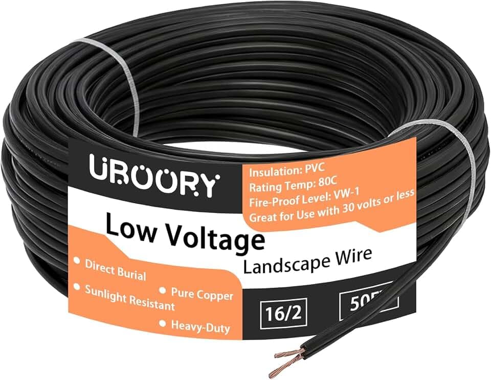 16/2 Low Voltage Landscape Wire, 16 Gauge 2 Conductor 50 Feet, Low Voltage Wire, Outdoor Direct Burial Electrical Wire