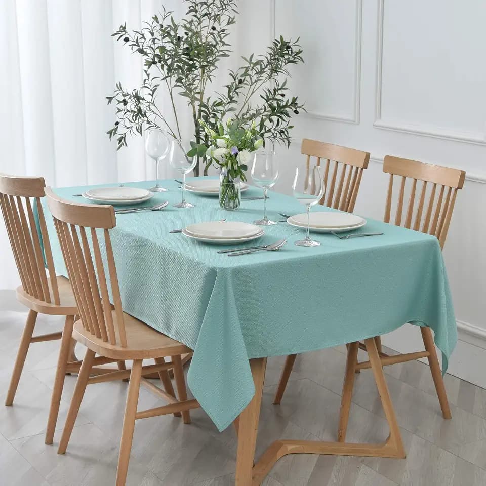 maxmill Rectangle Textured Tablecloth Waterproof Spillproof Wrinkle Free Table Cloth, Kitchen Dining Tabletop Decoration, Fabric Table Cover for Outdoor and Indoor Use, 52 x 70 Inch, Turquoise