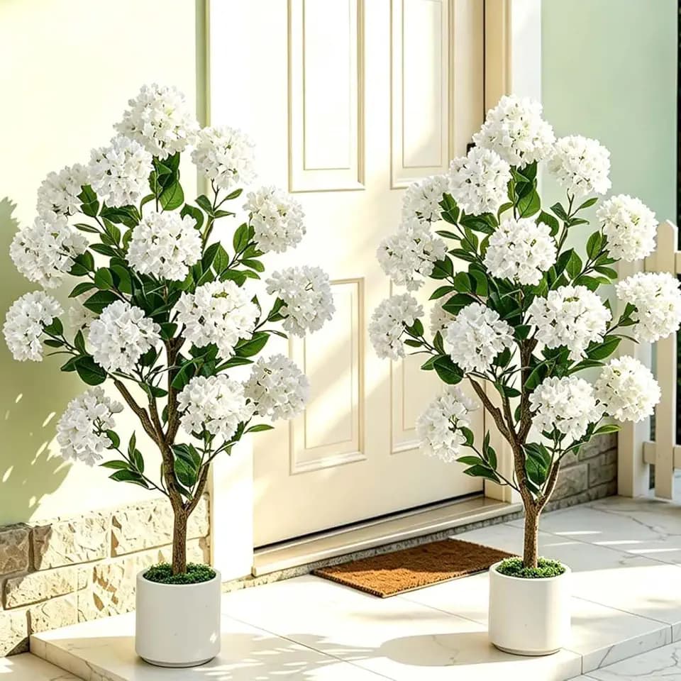Artificial Flower Tree for Porch: 3.6ft White Crape Myrtle, 2Pcs