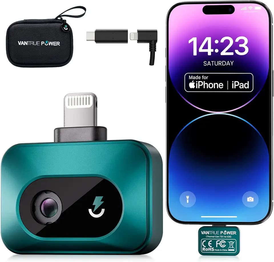 VANTRUE POWER TS1 Thermal Camera for iPhone, Thermal Imaging Camera 512x384 Super Resolution, Infrared Thermal Camera, 25Hz Refresh Rate, -4°F to 1022°F Temp, Compatible with iPhone & iPad
