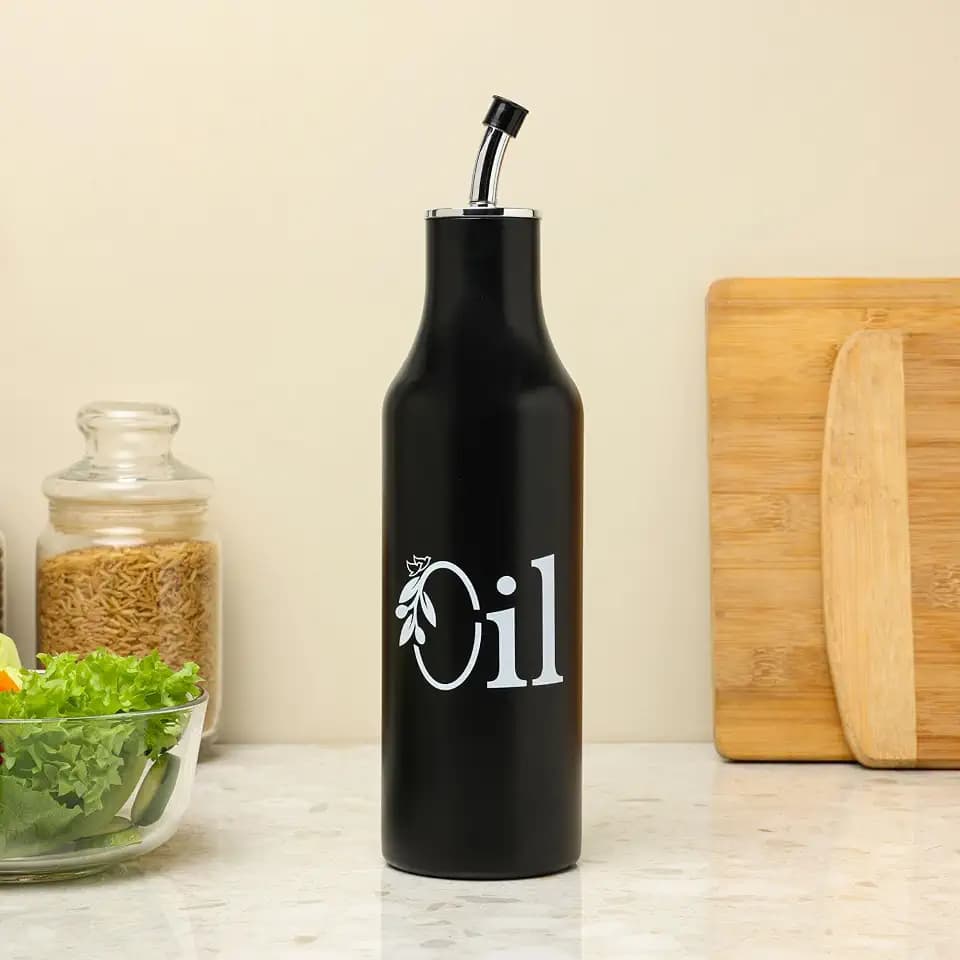 dudki 1 Litre Stainless Steel Oil Pourer | Oil Dispenser For Kitchen | Cooking Oil Bottle For Kitchen | Cooking, Home, Restaurant (Matt Black)