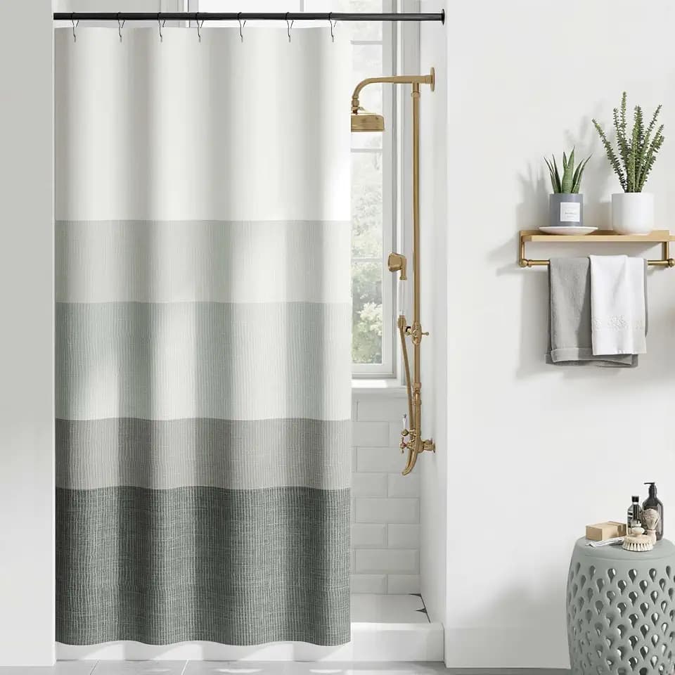 jinchan Small Stall Shower Curtain for Bathroom 36x72 Inch 7 Hooks Grey | Ombre Cloudy Grey Shower Curtain,Stripe,Bathroom Decor, Gradual Color, Waterproof Fabric, Minimalist Design, Modern Neutral